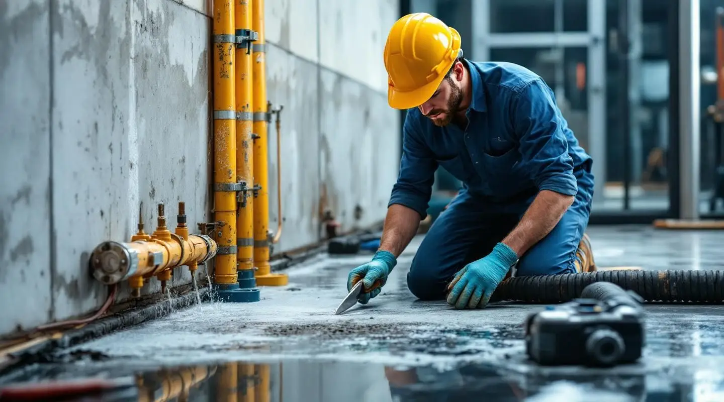 Restoration technicians using industrial water extractors in a high-end San Diego hotel lobby with commercial drying equipment.